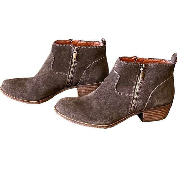 Lucky Brand Shoes - Lucky Brand 7.5 M booties Betwixt olive green suede with dual zippers 1.25” heel